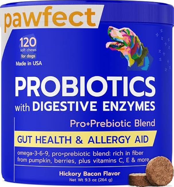 Pet Probiotics for Dogs & Digestive Enzymes for Dogs | Gut Health & Digestive Function Support | Pumpkin & Omega | Prebiotic Supplement Chews-uFwP7OCs