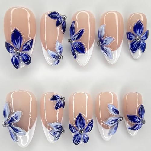 Wedding Blue Orchid Soft Gel Press On Nails with Glue,