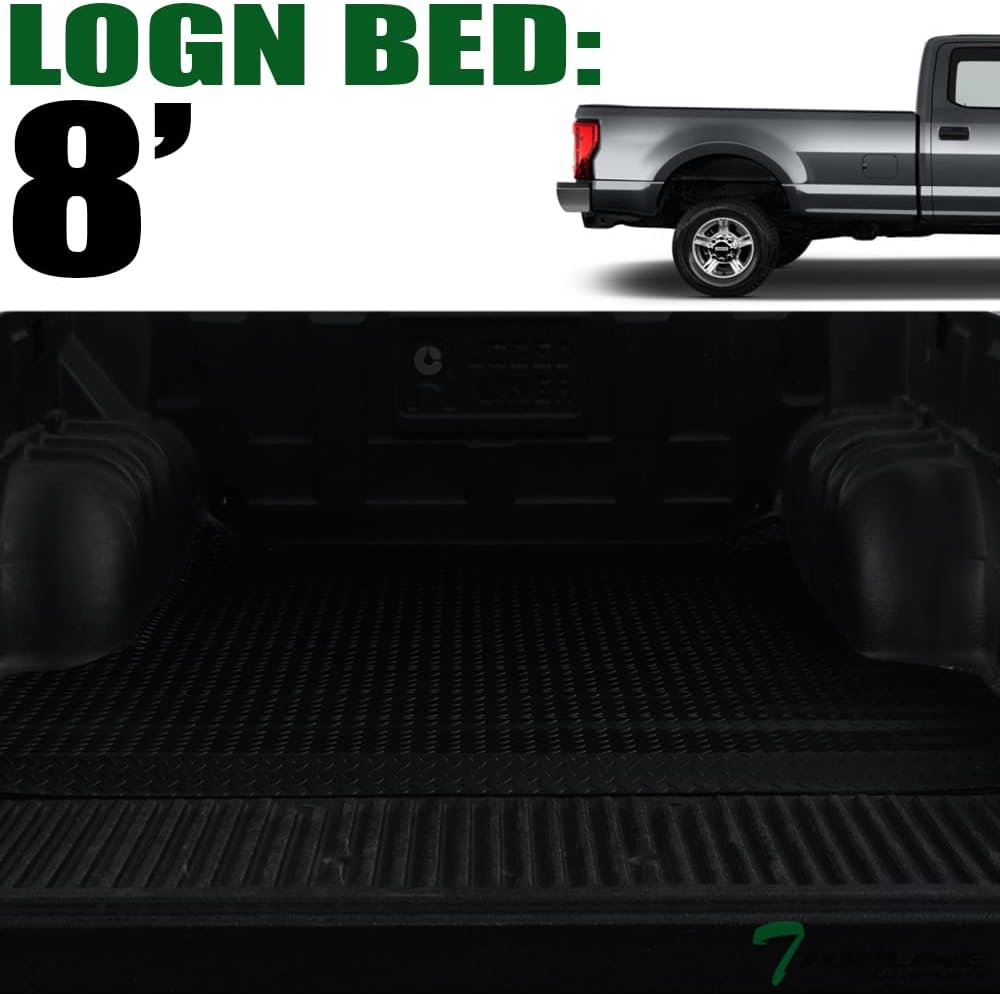 Black Rubber Diamond Plate Truck Bed Floor Mat Liner Compatible with 17-26 Ford F250 / F350 / F450 Superduty 8 Ft (98.1") Long Bed