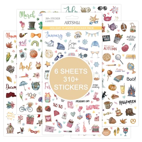 Planner Stickers, Artshu Calendar Sticker - Over 310 Daily Holiday Seasonal Planner Stickers, Ideal for Planner and Calendars, Scrapbooks, Journals