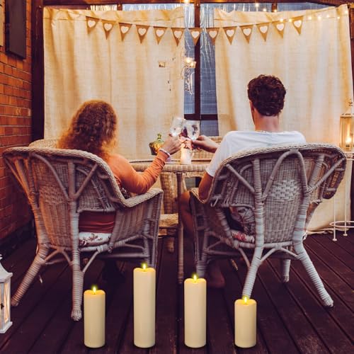 Image of Rossesay 8 inch 10 inch 12 inch 14 inch x 4 inch Large Waterproof Outdoor Flameless Candles, 4 Pcs LED Pillar Candles with Remote and Timers Battery Operated Jumbo Flickering for Home Patio Porch Church Indoor Lanterns