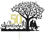 Black Golden Glitter Happy 50th Anniversary Cake Toppers - Wedding Anniversary Party Decorations, 50th Wedding Anniversary, Company Anniversary Party, Birthday Party Decorations (50)