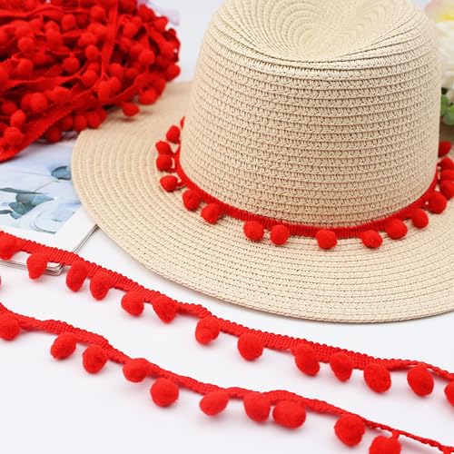 Red Pom Pom Trim Ribbon Fringe Ball Lace Tassel Trim for Sewing, Accessory Decoration. - Thumbnail 6