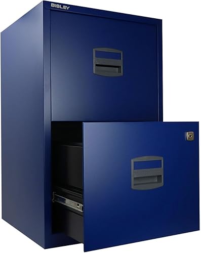 Vista 3 de Bisley Archivador de acero con dos cajones para el hogar u oficina, azul marino (FILE2-NV)