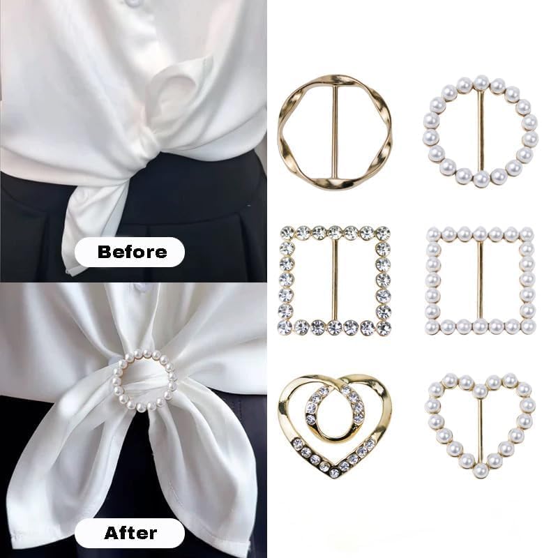 Image of 6PCS Scarf Ring Clip T-shirt Tie Clips Silk Scarf Ring for Women Clothing Shirt Waist Cincher Clips Metal Round Circle Clip Belt Buckle