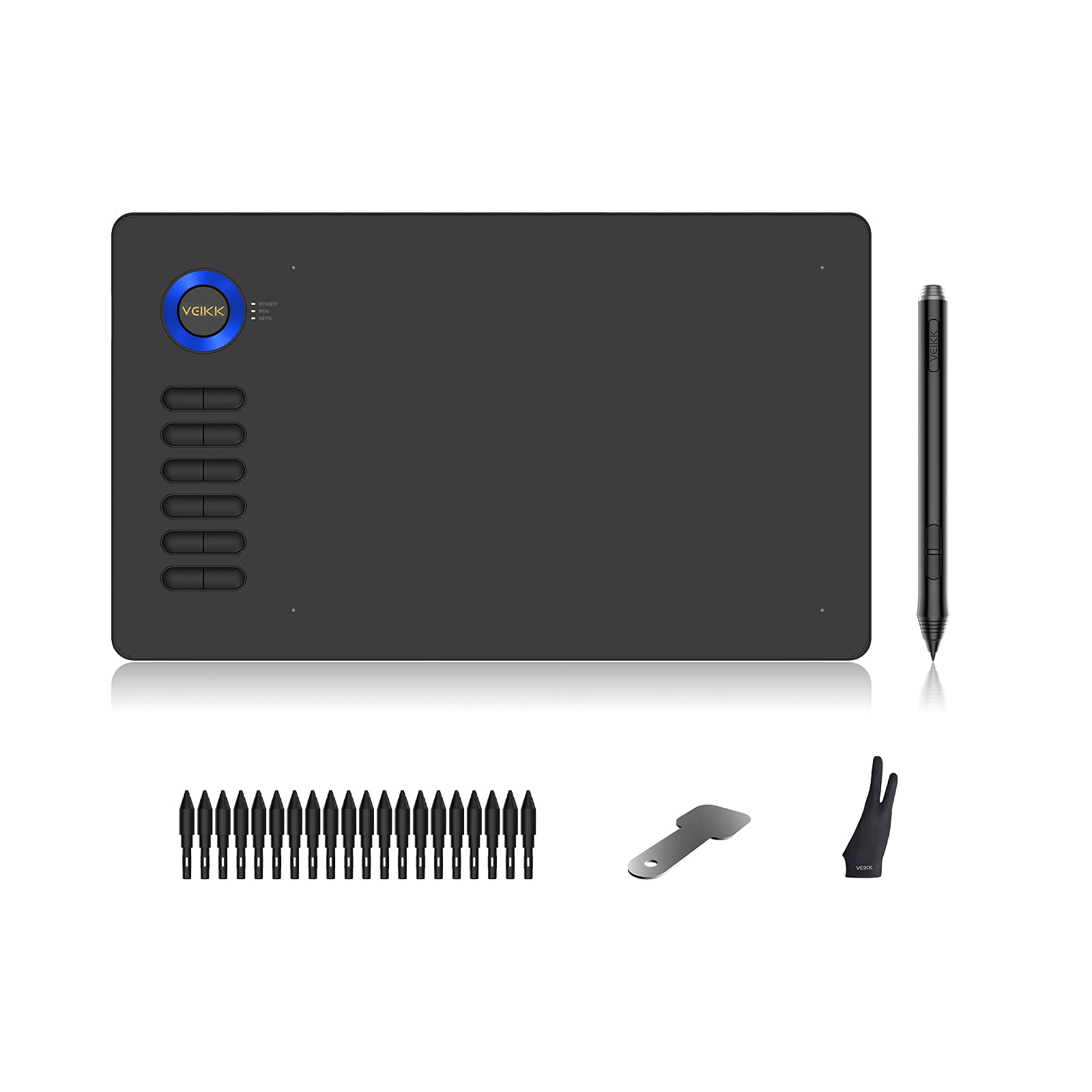 VEIKK A15 V2 Drawing Tablet 10x6 Graphics Tablet with Battery-Free Stylus, 12 Shortcut Keys,Supports Windows, Mac and Android,Glove and 20 Pen Nibs Included