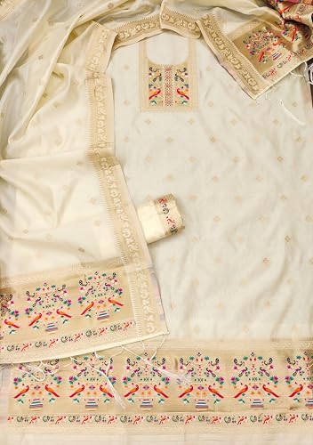 Image of DEVANGI Women's Banarasi Silk Unstitched Salwar Suit Dress Material With Dupatta