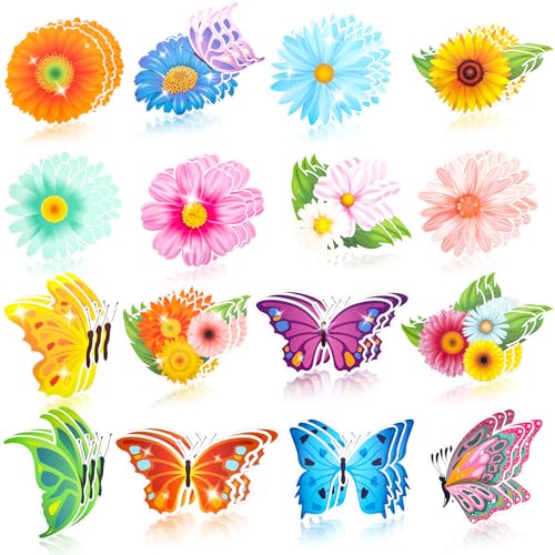 Konsait Flower Butterfly Cutouts,Spring Bulletin Board Decorations Set 48 Pcs Spring Flower Paper Butterflies Decor for Classroom Home Office,16 Designs