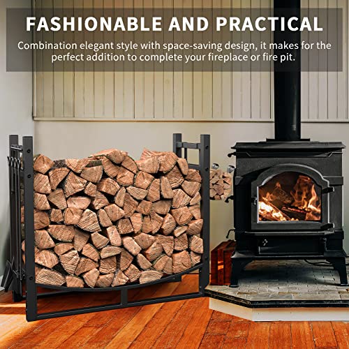 Mr Ironstone 34In Firewood Rack Fireplace Tools Rack Indoor Fire Wood Racks Outdoor Firewood Rack Heavy Duty Firewood Holder,Fireplace Accessories,Fireplace W/Kindling Holder,Shovel,Poker,Tongs,Broom #TOP5