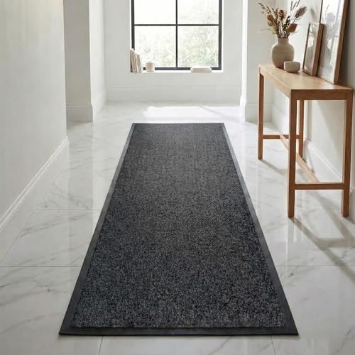 Fit Even Washable Rubber Runner Rug – Outdoor & Indoor Heavy Duty Non-Slip Runner Rug for Kitchen Garden, Inside & Outside Floor Mats, Waterproof and Dirt Trapper Entrance Rug (Grey, 60x180 cm)