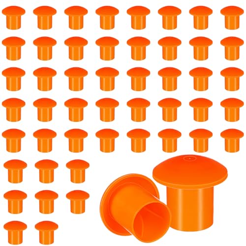 50 PCS Rebar Cap, Mushroom Rebars End Caps, Plastic Rebars Safety Cap,Construction Safety Caps, Fit for Concrete Stakes Rebar #3-#7, 3/8-1 inch, Orange