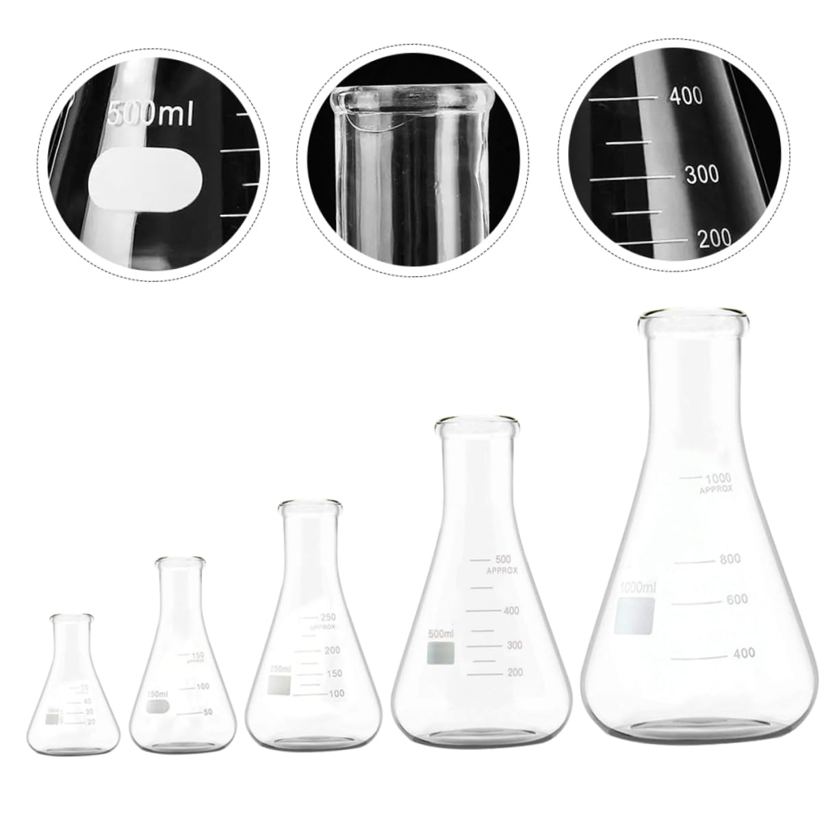 5pcs Conical Flasks High Borosilicate Erlenmeyer Flask Standard Capacity for Chemistry Experiment