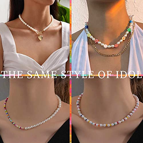 If You Zinc Beaded Choker Necklace Set, Boho Cute Colorful Seed Beads Necklace, Gold Pearl Chain Necklace Pack, Evil Eye Flower Handmade Y2K Necklace For Women Teen Girls #TOP2