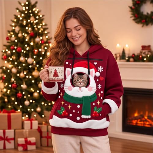 Christmas Cat Carrier Hoodie Women Men Y2K Unisex Sweat Shirts with Pocket - image 7