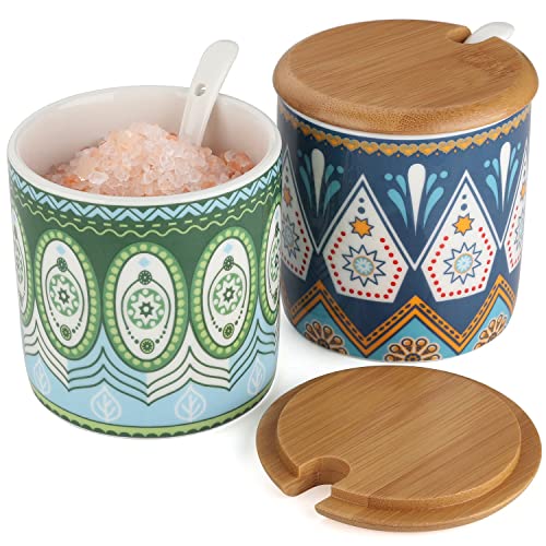 Evannt Ceramic Sugar Bowl with Lid and Spoon Porcelain Sugar Jar Set of 2 Sugar Canisters Salt Container (Style 2#)