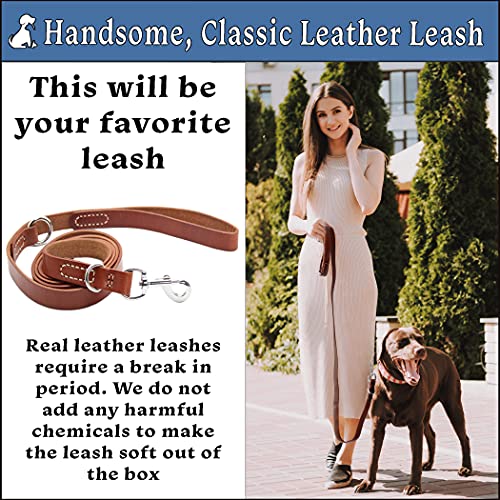 Fuzzy Friends Leather Dog Leash. Stylish 6Ft Black Leather Leash With Premium Hardware. Veterinarian Approved Dog Training Leash With Style. For Small, Medium And Large Breeds #TOP1