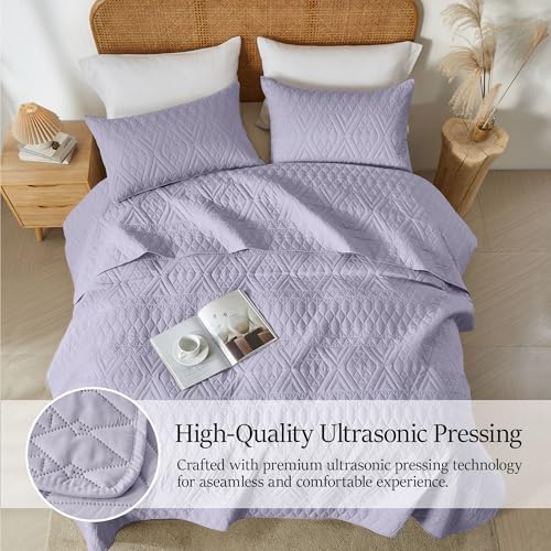 akkialla Twin Size Quilt Bedding Set,Lavender Lightweight Microfiber Soft Bedspreads,Modern Style Geoetric Pattern Coverlet Set for All Seasons,2 Piece(1 Quilt,1Pillow Sham) by akkialla - Used condition - Image 5