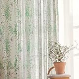 SUOUO Green Leaf Semi Sheer Curtains Linen Textured for Living Room Foliage Botanical Voile Light Fi