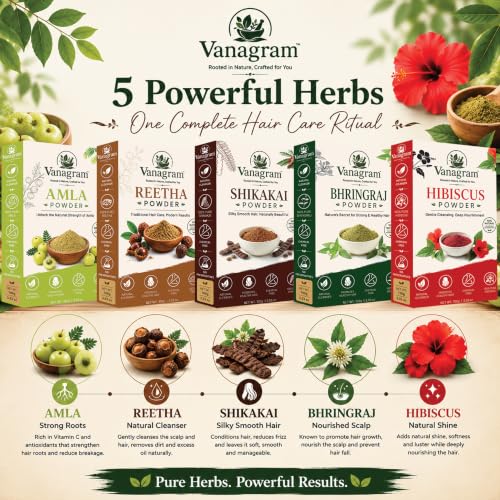 Image of Amla Reetha Shikakai Bhringraj Hibiscus Powder 500g for Soft & Shiny Hair | 100% Natural Herbal Hair Care Combo | Gently Cleanses Hair & Scalp | DIY Hair Mask & Hair Pack | For Men & Women