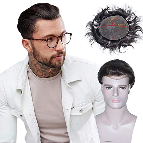 LLWear Toupee for Men Full French Lace Hair System for Men European Virgin Human Hair 6X8 Inch Lightweight and Breathable Lace Cap Man's Hairpieces Replacement System #2(Dark Brown Color)