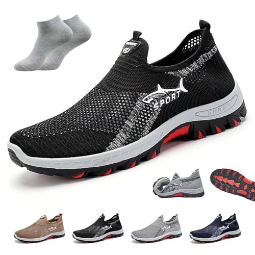 Jarv Cooling Comfort Sneaker, Atlacoast Shoes for Men, Summer Breathable Mesh Non-Slip Lightweight Slip-On Walking Shoes, Comfort for All-Day Wear(Black,US 10.5)