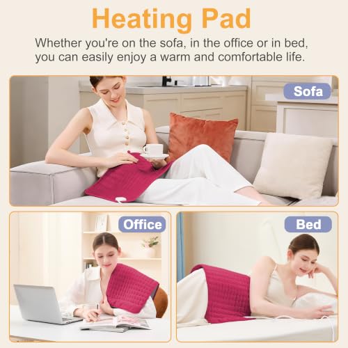 Image of Heating Pad,Electric Heating Pads,Heating Pad for Back,Burgundy,24x12 Inch | Heating Pads for Shoulder,Neck,Abdomen,Knee,Arms,Legs,Heat Pad for Birthday Father Mother Gift Women Men,6 Heat Settings