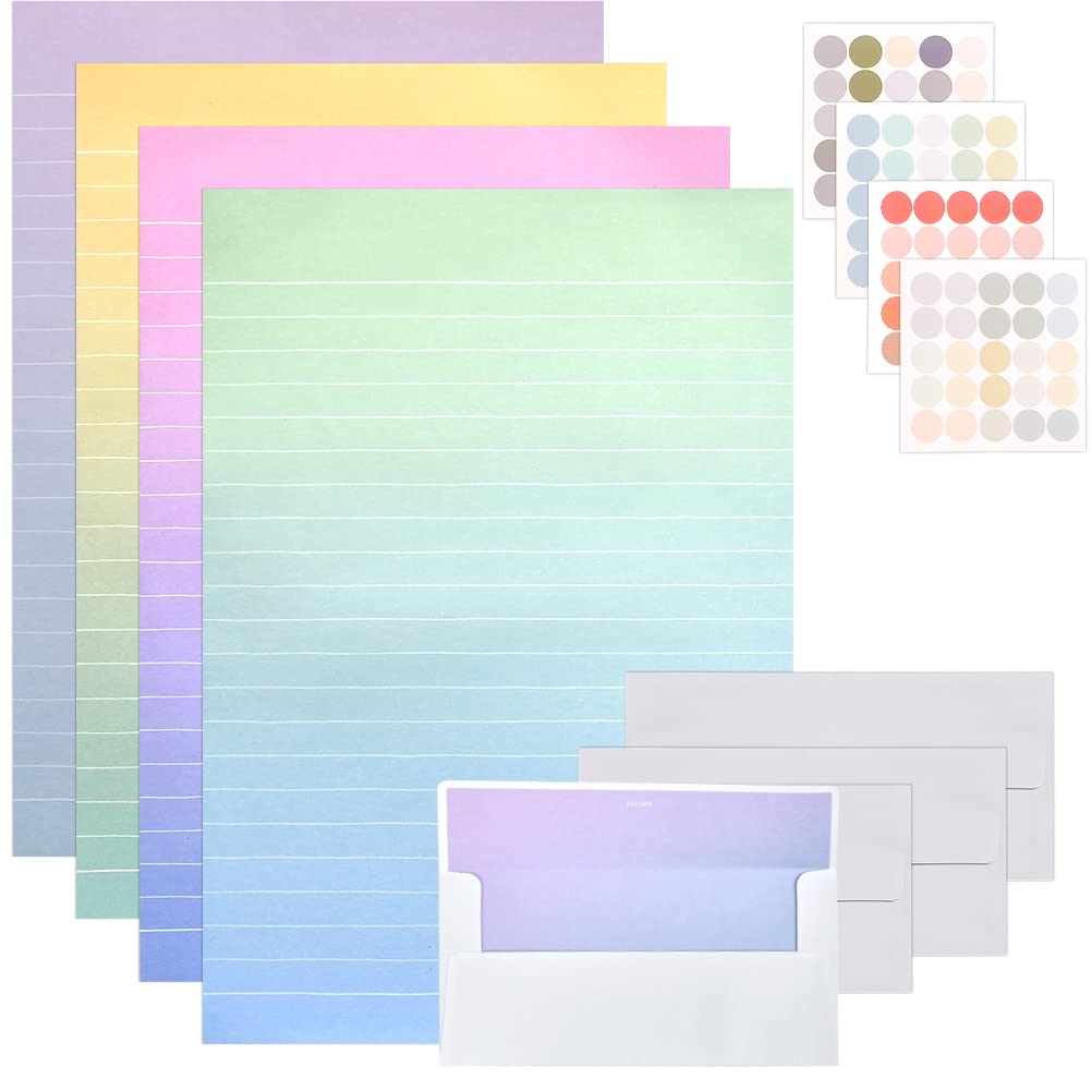 QLOUNI 72 Pack Colorful Stationery Paper, Stationery Paper and Envelopes Set - (48 Stationery Paper + 24 Envelopes) Letter Set for Writing Poems Lyrics Wedding Invitations