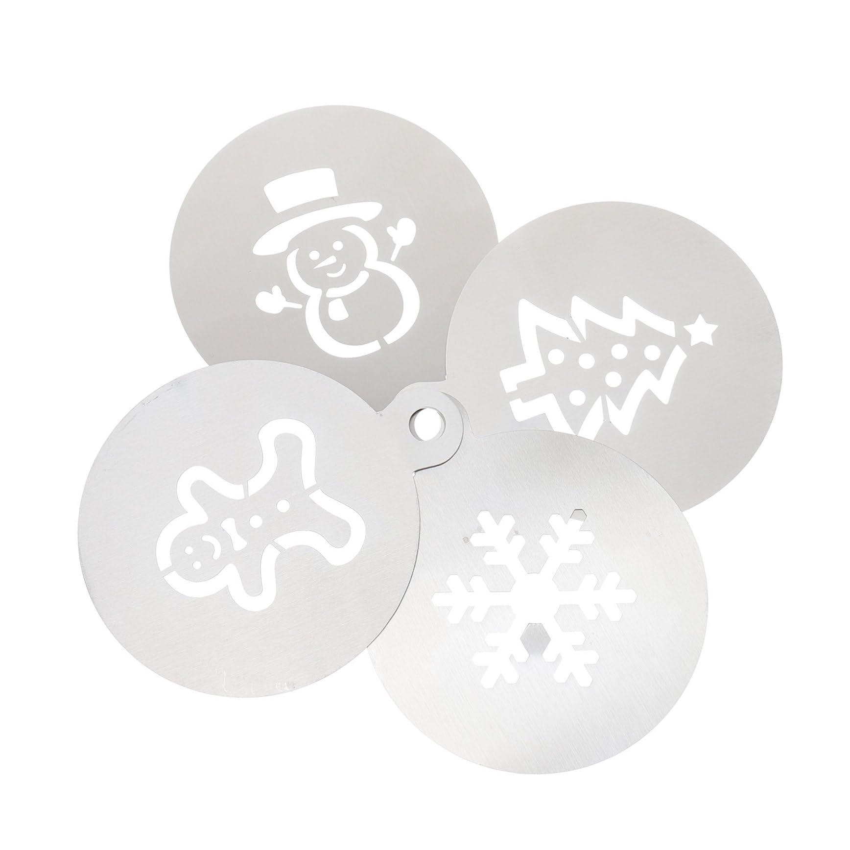Cabilock 4Pcs Christmas Cake Decorating Stencils Creative Latte Art Templates for Baking Cookies Gingerbread Man Snowflakes Snowman Christmas Tree