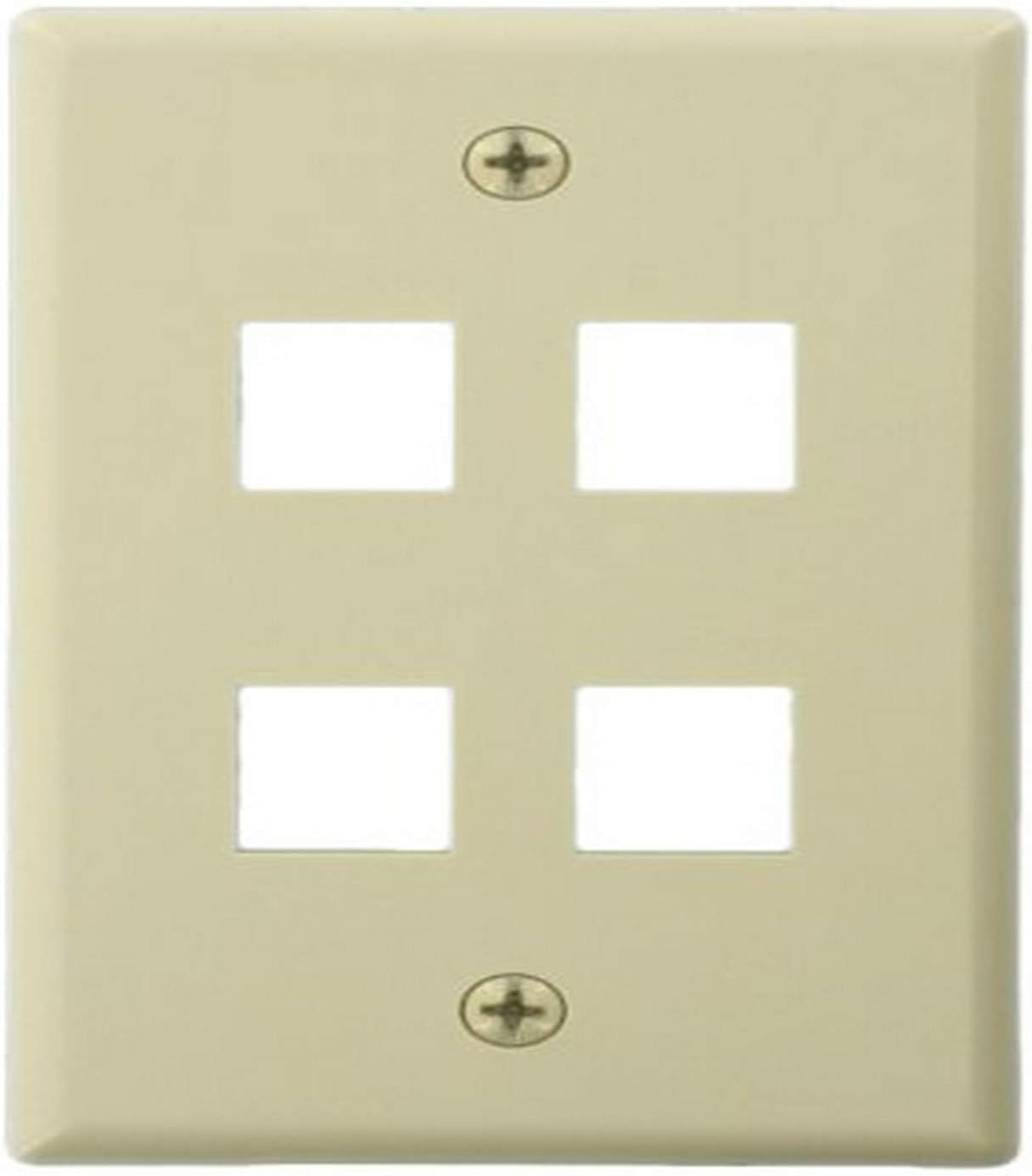 Leviton QuickPort Wallplate For Large Connectors, Single Gang, 4-Port, 41080-4WL, White