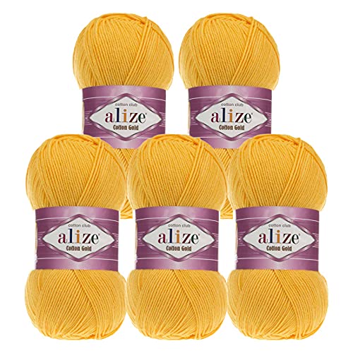 5 x 100g Strickgarn Alize Cotton Gold Uni Klassikgarn Häkelgarn Strick-Wolle Farbwahl