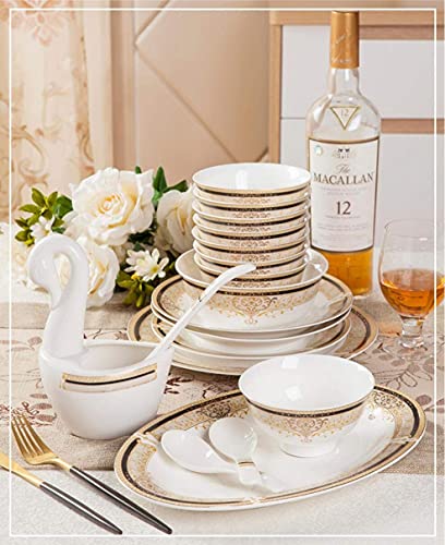 60 Piece Porcelain Dinnerware Set, Plate And Bowl Set, European-Style Elegant Tableware Set, Jingdezhen Bone China Dish Set, Service For 8-10 #TOP2