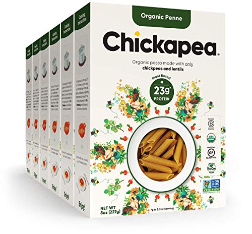 Chickapea Gluten Free Chickpea Pasta - Penne - Certified Organic Healthy Vegan Pasta, High in Protein, GF, Lower Carb, Kosher and Non GMO - 8oz each (6 Pack)