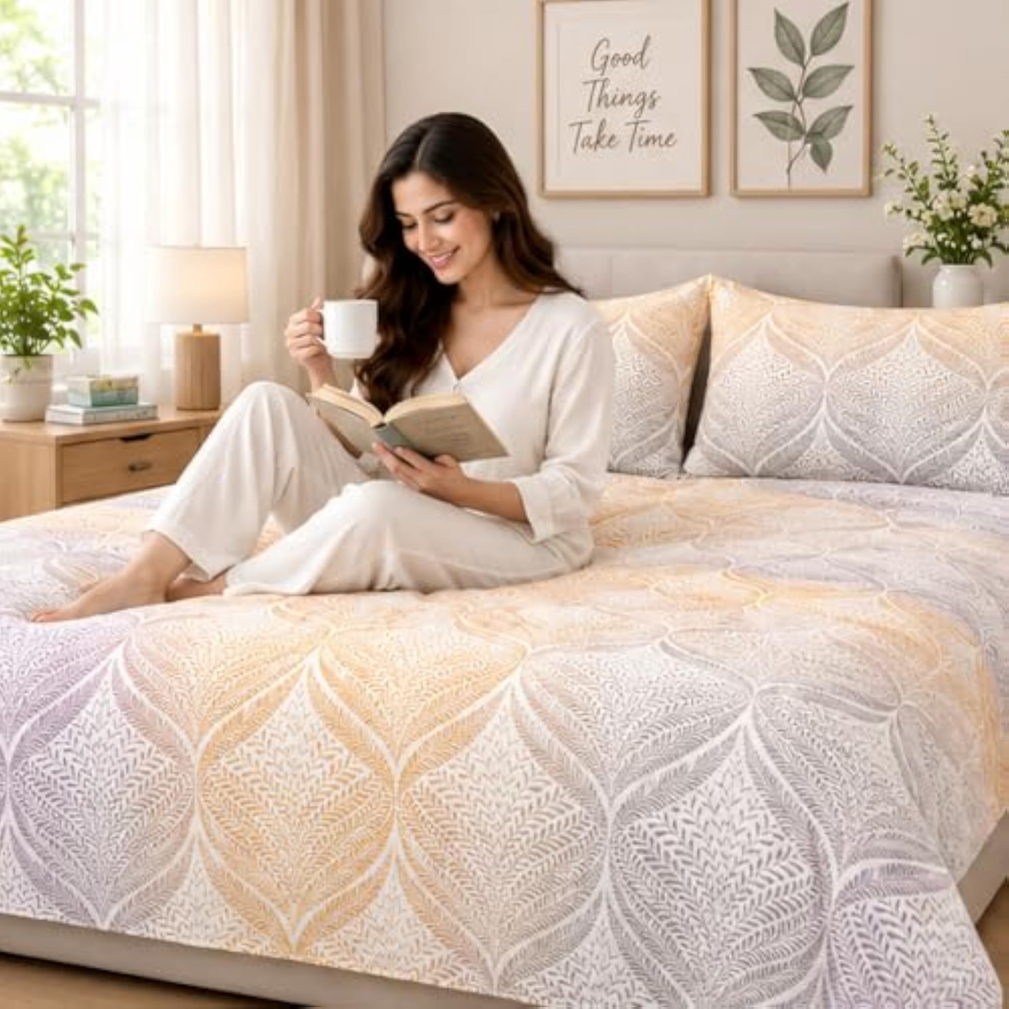 Cardinal Abstract Orange Super King Size Bedsheet Set, 3 Pc
