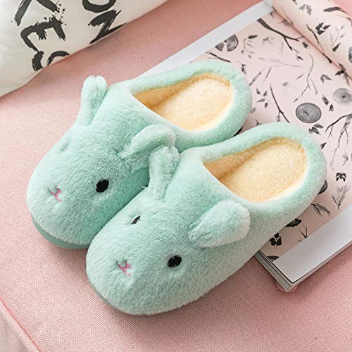 Hausschuhe Damen Baumwolle Slippers,Herbst Und Winter Warm Cartoon Cute Mint Kaninchen Form Komfortable Plüsch Innen Dick Unterseite Rutschfeste Mute Weichen Boden Home Hausschuhe Aus Baumwolle Cover
