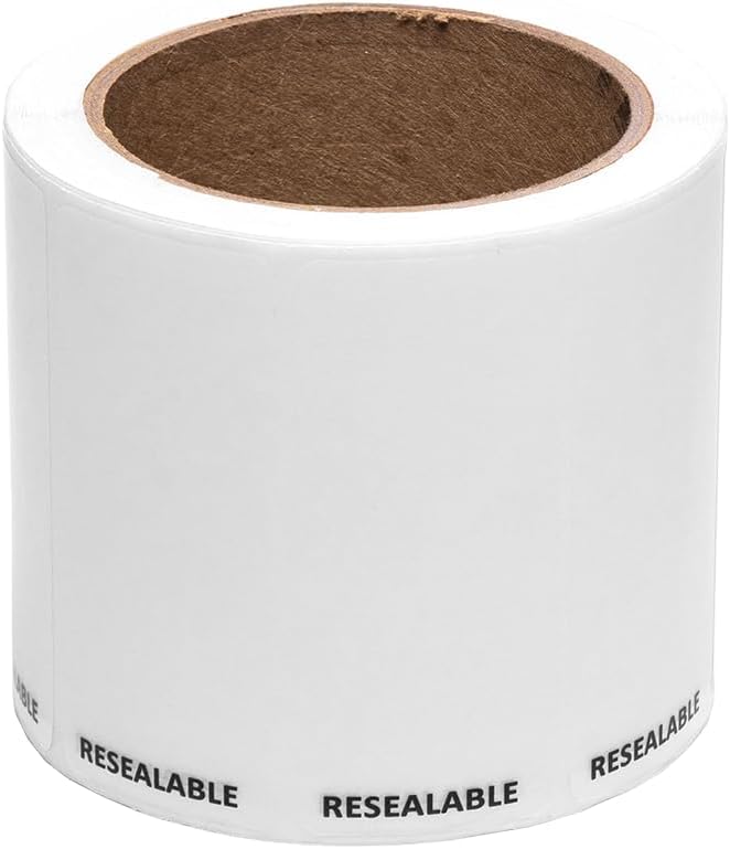 Clear Gloss Resealable Bag Tape – 100 Closures per Roll, 1.5" x 3.5" Adhesive Labels for Easy Open & Reseal | Freezer Safe, Non-Stick Edge, Made in USA