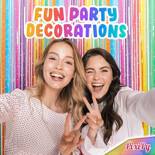 Shimmer Wall Curtain Backdrop (2 Pack, 6.6 x 3.3 ft), Rainbow Streamers Curtain for Birthday Party Decorations, Photo Booths & Theme Parties, Tinsel Foil Fringe Party Supplies by PixiPy by PixiPy - Image 8