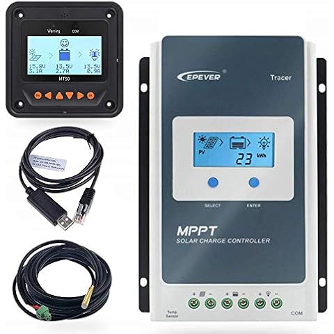 EPEVER 40A MPPT Solar Charge Controller 12/24V DC Tracer-an Series Charge Controller with MT50 Remote Meter &Temperature Sensor &RS485 Cable fit for Lithium, Sealed, AGM Battery Negative Grounded Cover
