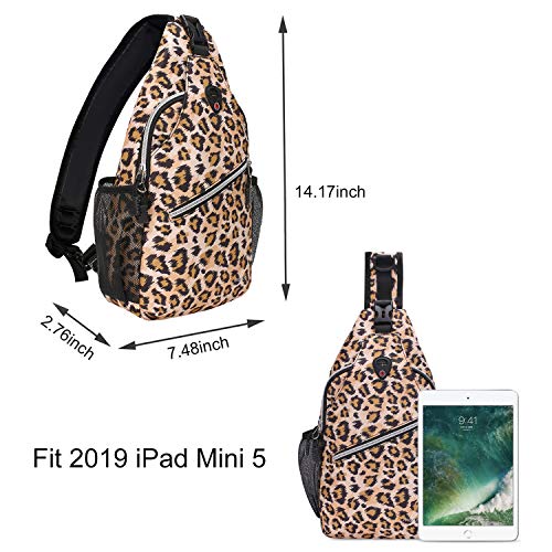 MOSISO Mini Sling Backpack,Small Hiking Daypack Pattern Travel Outdoor Sports Bag, Leopard Print - Image 4