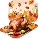 gisgfim 2Pcs Thanksgiving Day Fall Serving Tray 16.1 X 11.1 Inch Large Melamine Trays Platters with Handles Fall Pumpkin Leaves Food Trays Turkey Serving Dishes Snacks Dessert Plates Party Decorations