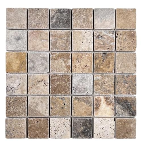 Tenedos Scabos 2 Inch Tumbled Travertine Mosaic Tile for Kitchen