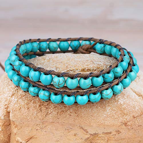 Kelitch 6Mm Turquoise Beads 2 Wrap Bracelets Natural Crystal Stone Beaded Bracelet Women Agate Leather Bracelets Bangles #TOP4