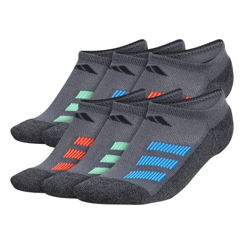 Adidas Kids-Boy's/Girl's Cushioned Angle Stripe No Show Socks (6-Pair), Onix Grey/Pulse Blue/Vivid Red, Large #TOP9