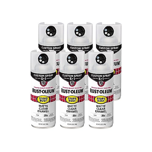 Image of Rust-Oleum Stops Rust Custom 5-in-1 Spray Paint, Matte Clear | Rust Preventive Protective Enamel, Multi Surface (Metal, Wood and More), Adjustable Dial for Better Control, Fast Dry, 6 Pack