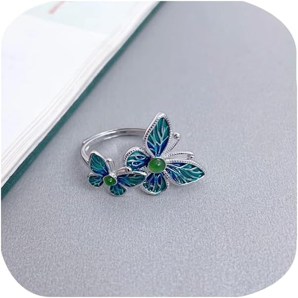 FLYYQMIAO Fashion Cute Double Butterfly Adjustable Dainty Rings Enamel Art Animal 925 Sterling Silver Statement Rings for Women Girlfriend Teen Girls Sparkling Bow-Knot Knuckle Bridesmaid Gifts