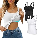 V FOR CITY Plus Size Tank Top for Women with Shelf Bra Cotton Adjustable Wide Strap Camisole Basic Cami Shirts 2 Pack 2XL Black/White