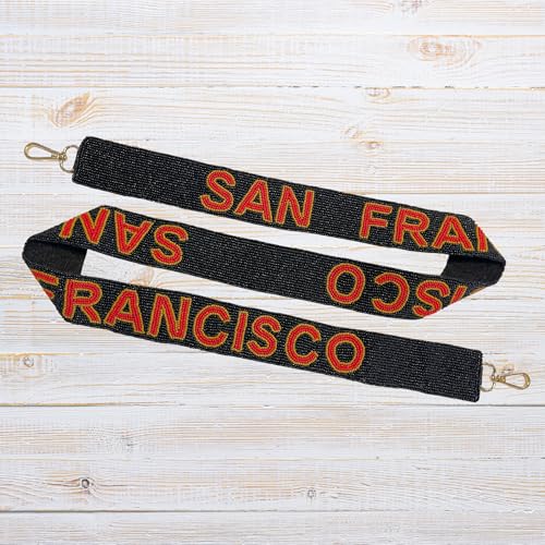 Lashicorn San Francisco Black Beaded Purse Strap Red Letters 49” Length Pro Football Stadium Approved Clear Bag Gold Hardware Sports Division West3