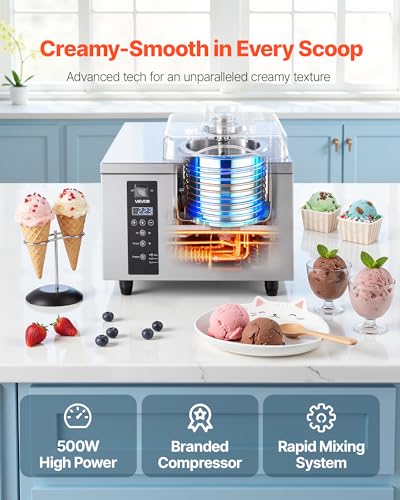 Image of VEVOR Commercial Hard Ice Cream Machine, 500W 1.32 Gal /Hour, Gelato Hard Serve Ice Cream Maker with 2.8L 304 Stainless Steel Cylinder, Auto Clean LED Panel High Productivity for Snack Bar Restaurants