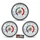 Lantelme 3 Stück Kühlschrankthermometer Set Selbstklebend Temperatur + - 50°C | Thermometer in Grau auch für Gefrierschrank Eisfach Kühltheke Kühlzelle Kühlfach Kühlschrank | Bimetall Analog (Grau)