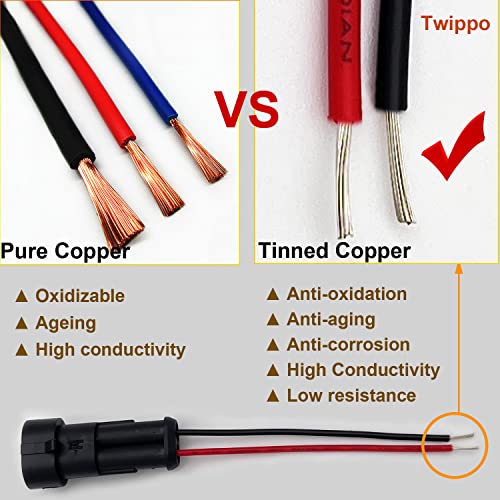Twippo 20 Kits 16 Awg 2 Pin Connector Waterproof Wire Connectors 2 Pin Automotive Electrical Connectors Quick Disconnect 2 Wire Connectors With 16 Gauge Wire #TOP3