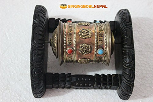 6.5" Tibetan Om Mani Padme Hum Hand Held Wall Hanging Prayer Wheel - 8 Auspicious Symbols Hand Crafted In Nepal #TOP3
